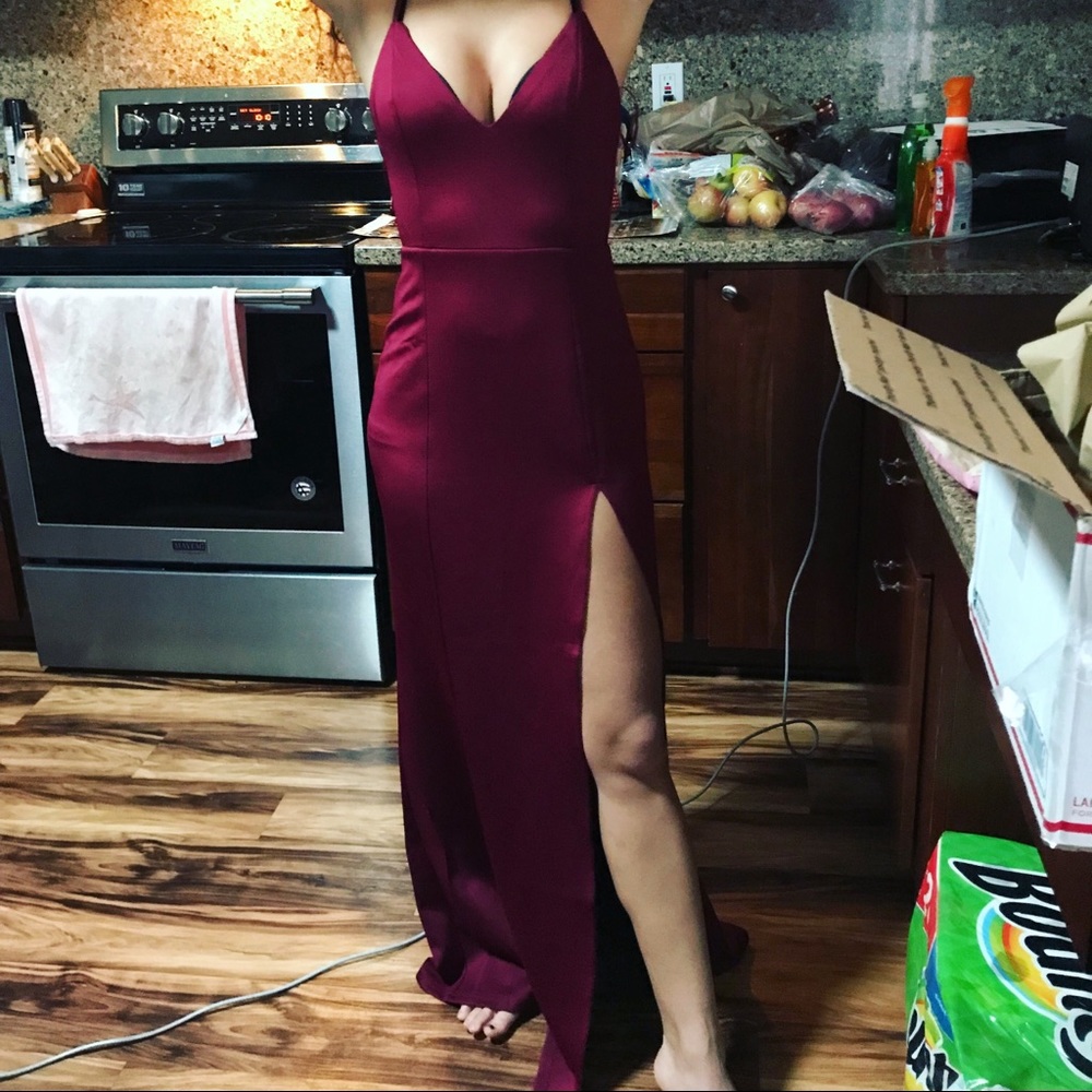 Burgundy slit formal dress